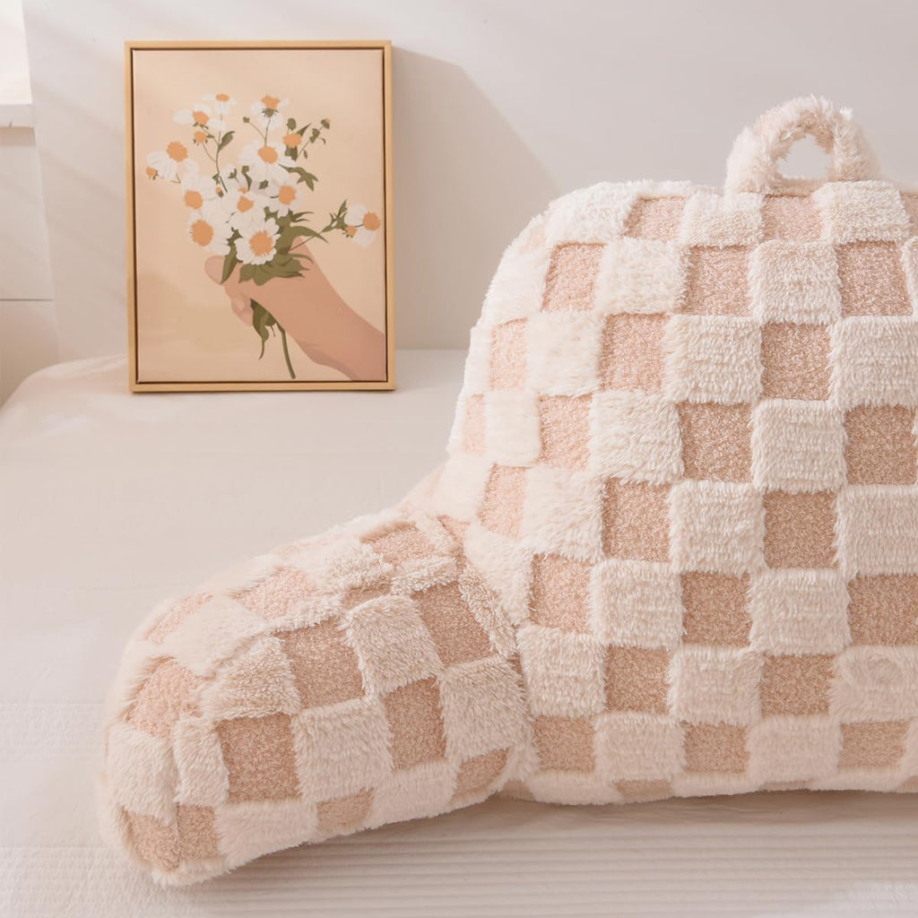 Holawakaka Checkered Reading Pillow with Arms, Adults Backrest Reading & Rest Pillows for Sitting Up in Bed, Bed Rest, Lounging, Working, A…