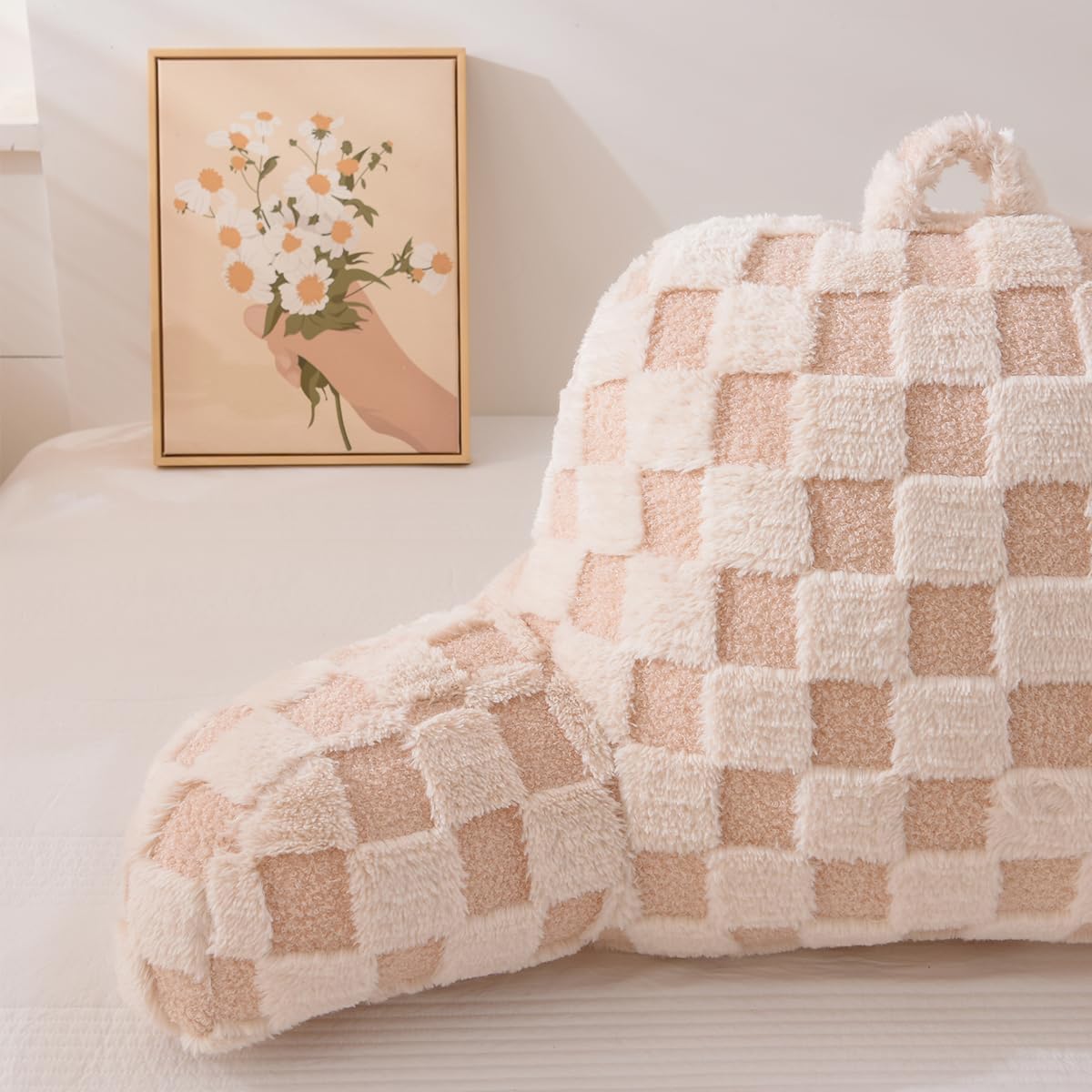 Holawakaka Checkered Reading Pillow with Arms, Adults Backrest Reading & Rest Pillows for Sitting Up in Bed, Bed Rest, Lounging, Working, A…