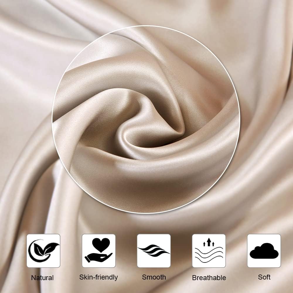 Ravmix Silk Pillow Cases 2 Pack with Zipper, 21momme Mulberry Silk Pillowcase for Hair Skin, Soft Smooth Breathable Cool Pillow Cover for B…