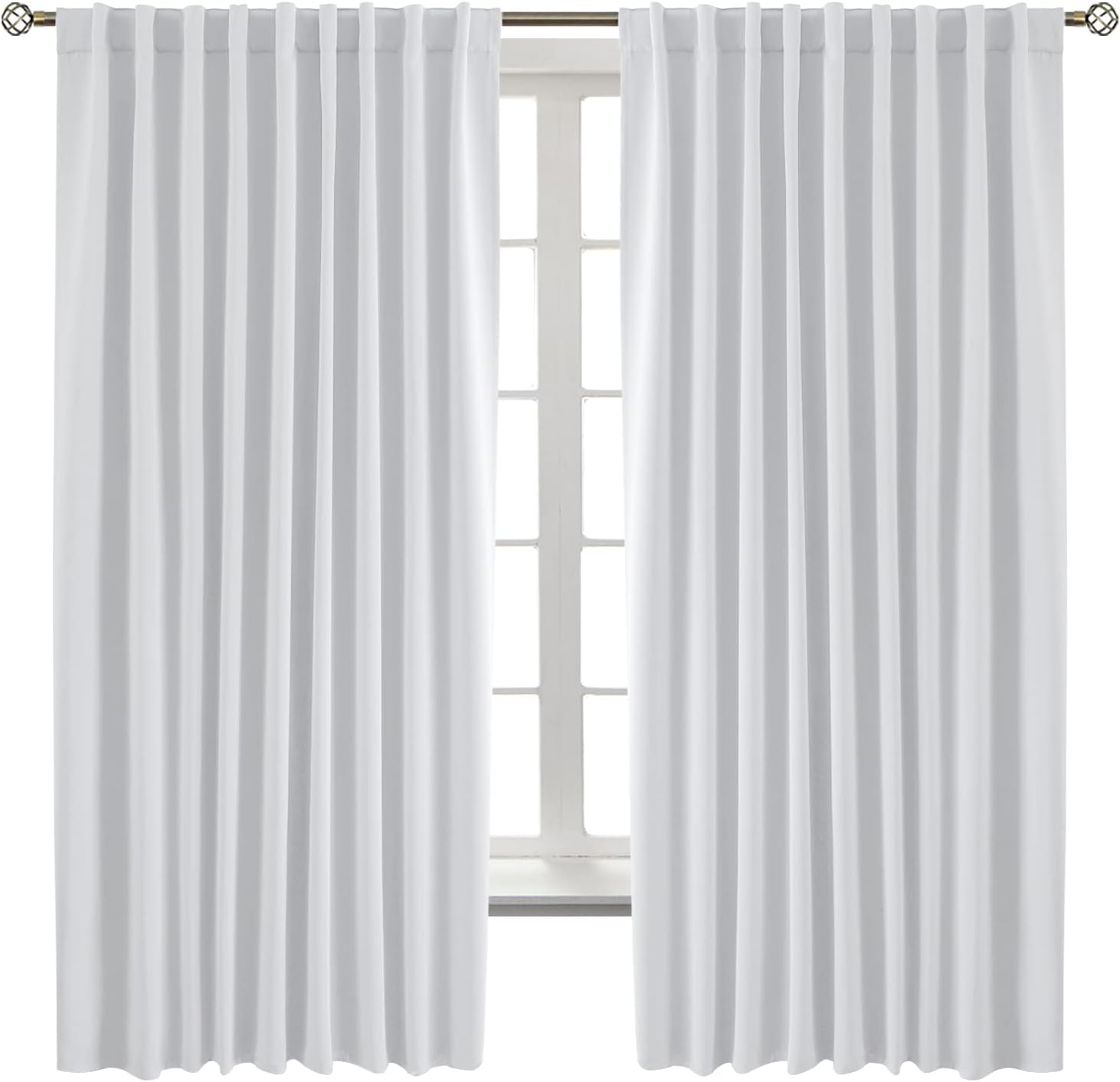 BGment White Curtains for Bedroom - 63 Inch Rod Pocket and Back Tab Thermal Insulated Room Darkening Curtains for Living Room, 2 Curtain Pa…