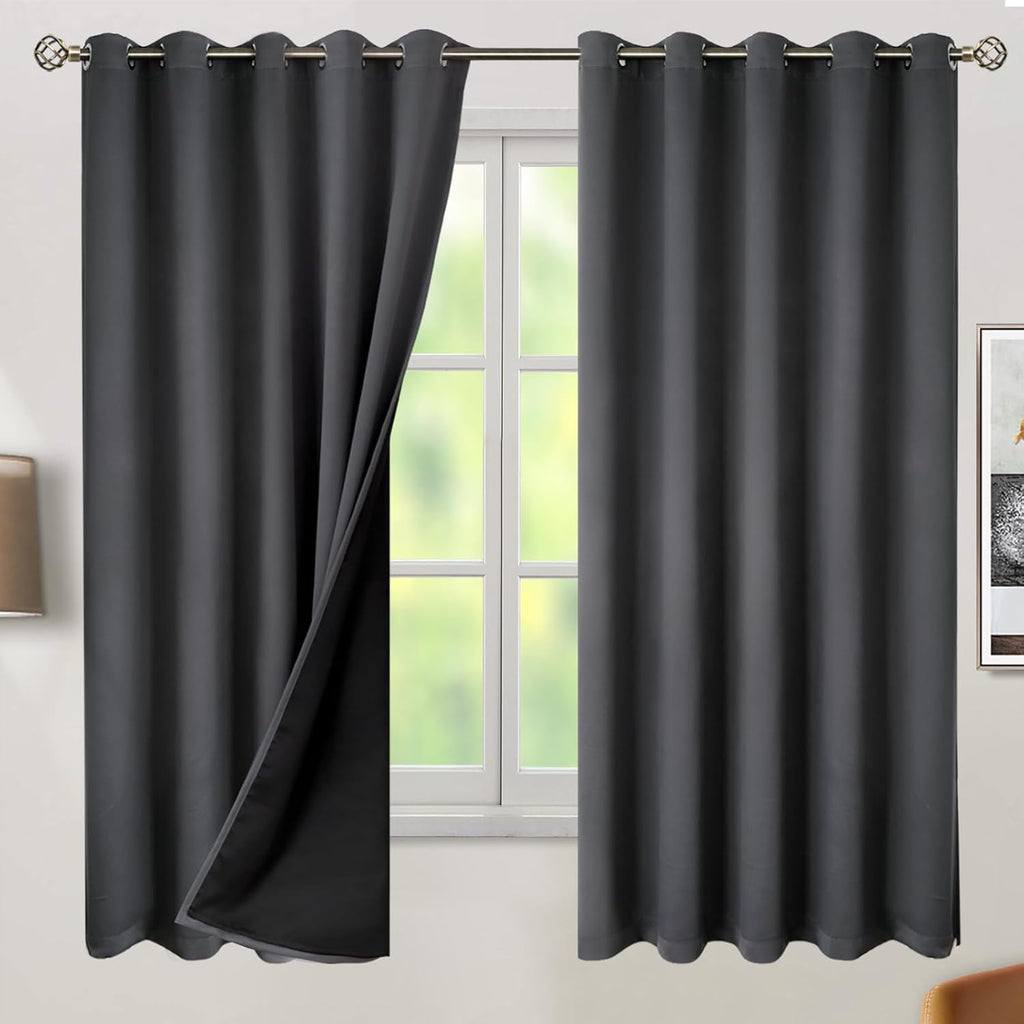 BGment Thermal Insulated 100% Blackout Curtains for Bedroom with Black Liner, Double Layer Full Room Darkening Noise Reducing Grommet Curta…