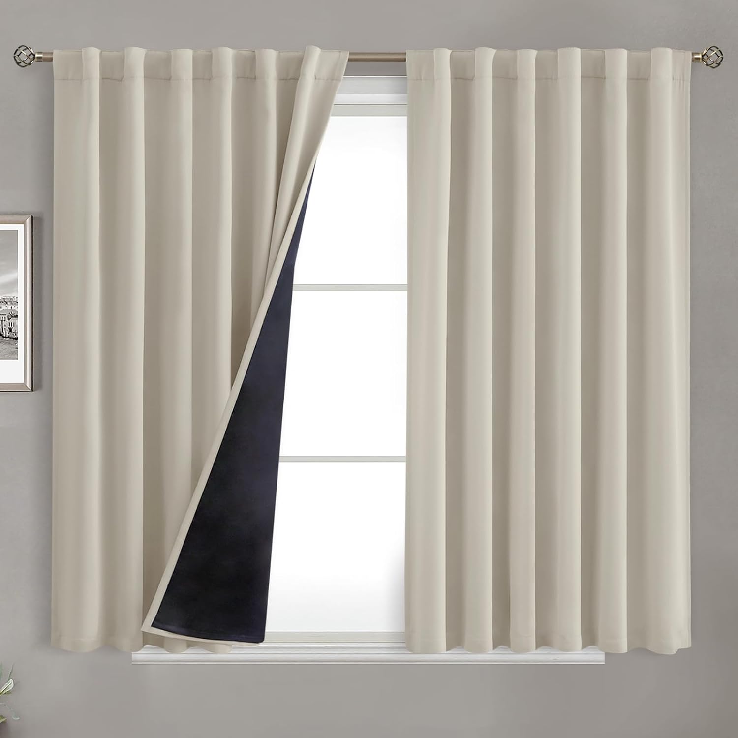 BGment 100% Room Darkening Thermal Insulated Blackout Curtains 45 Inches Long with Liner, Rod Pocket and Back Tab Double Layer Noise…