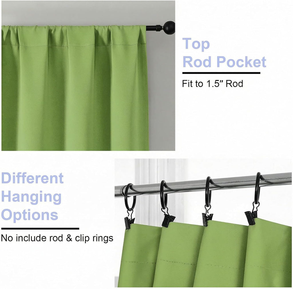 Simplebrand Ava Lime Blackout Curtains for Bedroom 63 Inch Length 2 Panels Set, Privacy Thermal Insulated Rod Pocket Door Window Curtains f…