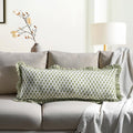 Cottonprintclub CPC Hand Block Print Emerald Green Ruffle Sham Pillow Cover 36" x 14" inch Hidden Zipper Decorative Pillowcase for Couch, B…