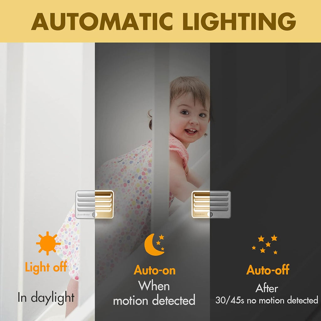 EverBrite Motion Sensor Night Lights, LED Soft Warm Light, Battery Powered Auto Stick-On Night Light for Bedroom, Bathroom, Stair…