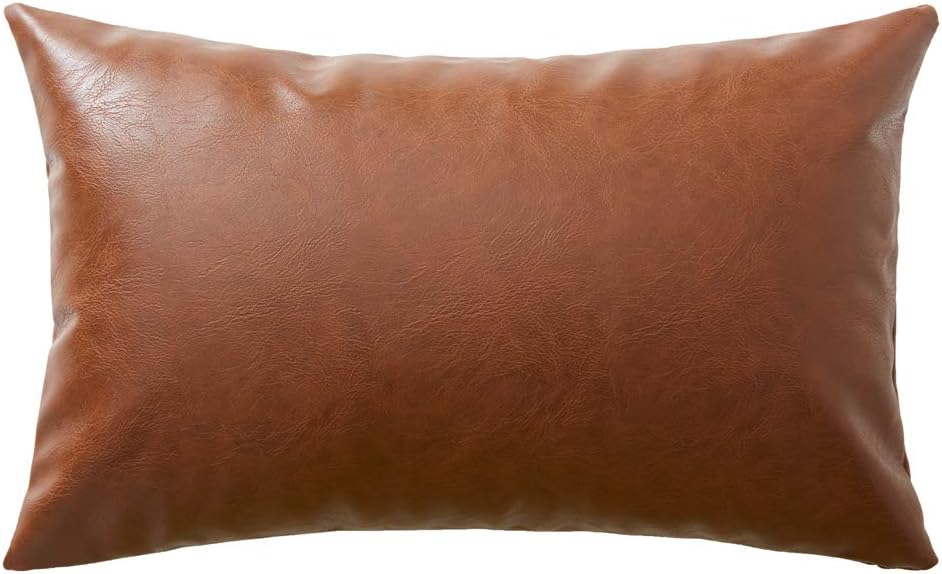 Fancy Homi Faux Leather Boho Decorative Throw Pillow Covers, Thick Modern Solid Square Cushion Case Set for Couch Sofa Bedroom Car Living…