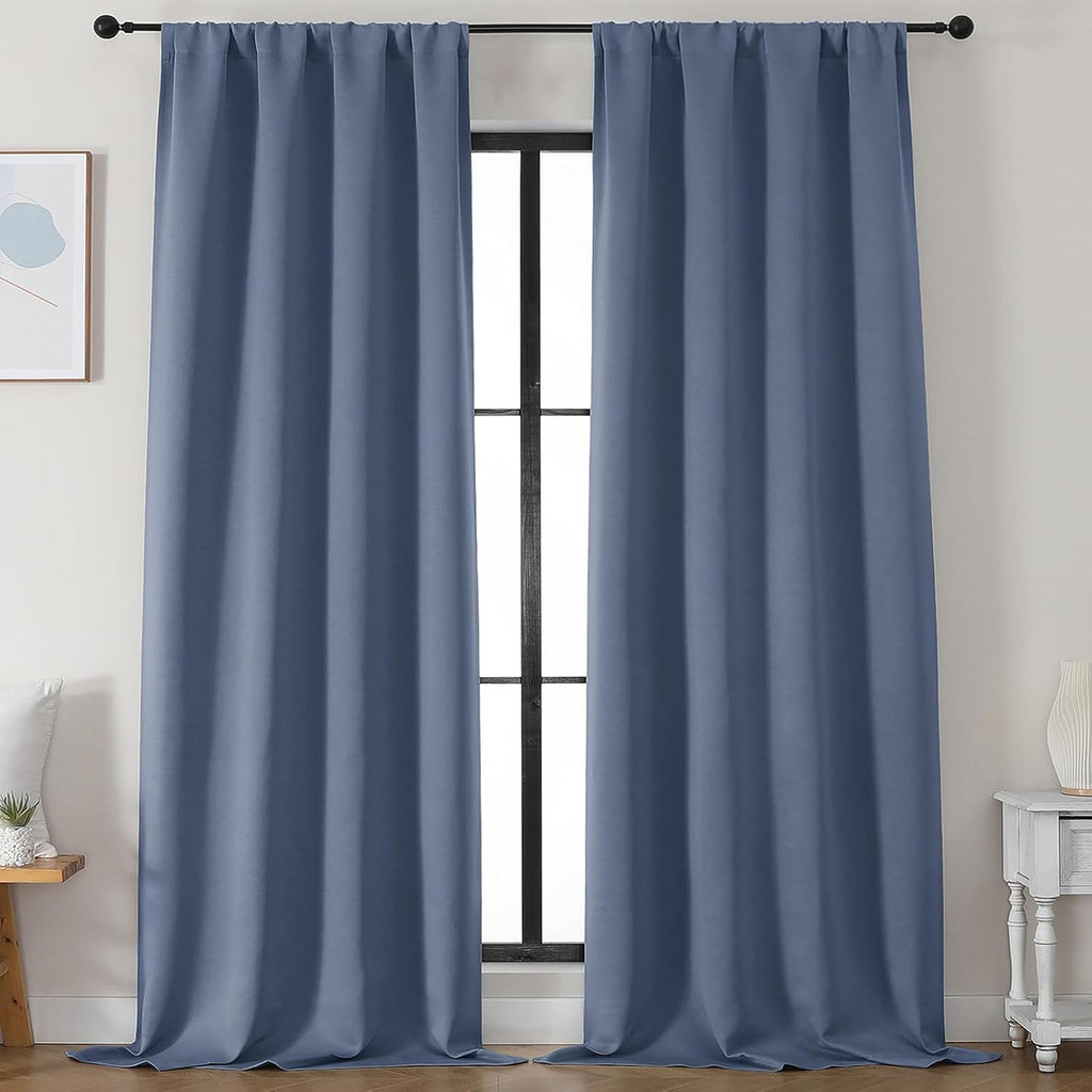 Simplebrand Denim Blackout Curtains for Bedroom 96 Inches Long 2 Panels, Solid Thermal Insulated, Energy Saving Living Room Window Treatmen…