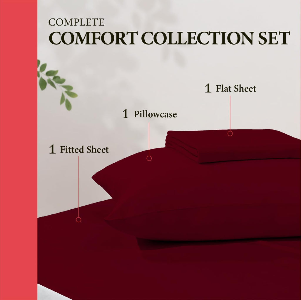 AshtonSheets 100% Egyptian Cotton Twin XL Bed Sheets Set - Luxury 600 Series Refined Collection Sheet for Twin XL Size Bed (3 PC, Burgundy)…