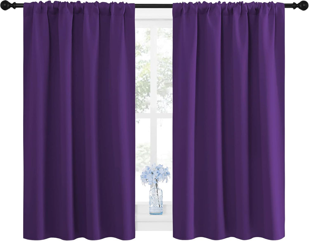 NICETOWN Blackout Purple Curtains for Living Room - Thermal Insulated Solid Rod Pocket Blinds for Bedroom Decor (Royal Purple, Set of 2…