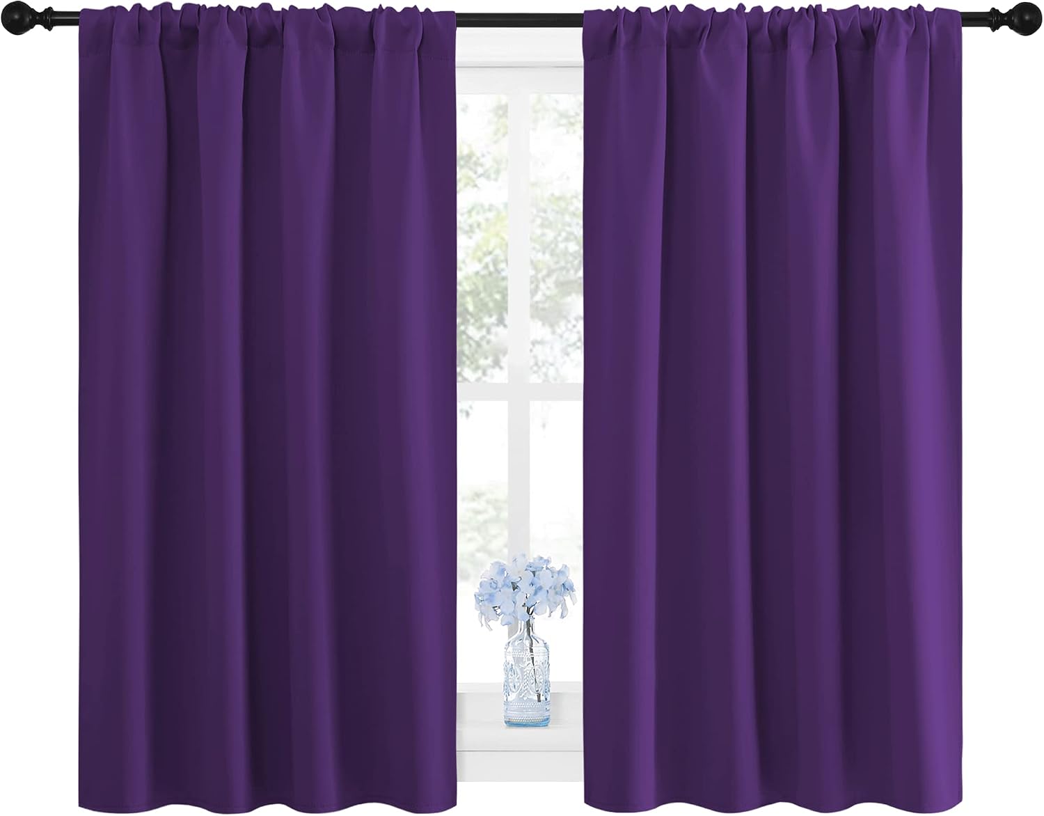NICETOWN Blackout Purple Curtains for Living Room - Thermal Insulated Solid Rod Pocket Blinds for Bedroom Decor (Royal Purple, Set of 2…