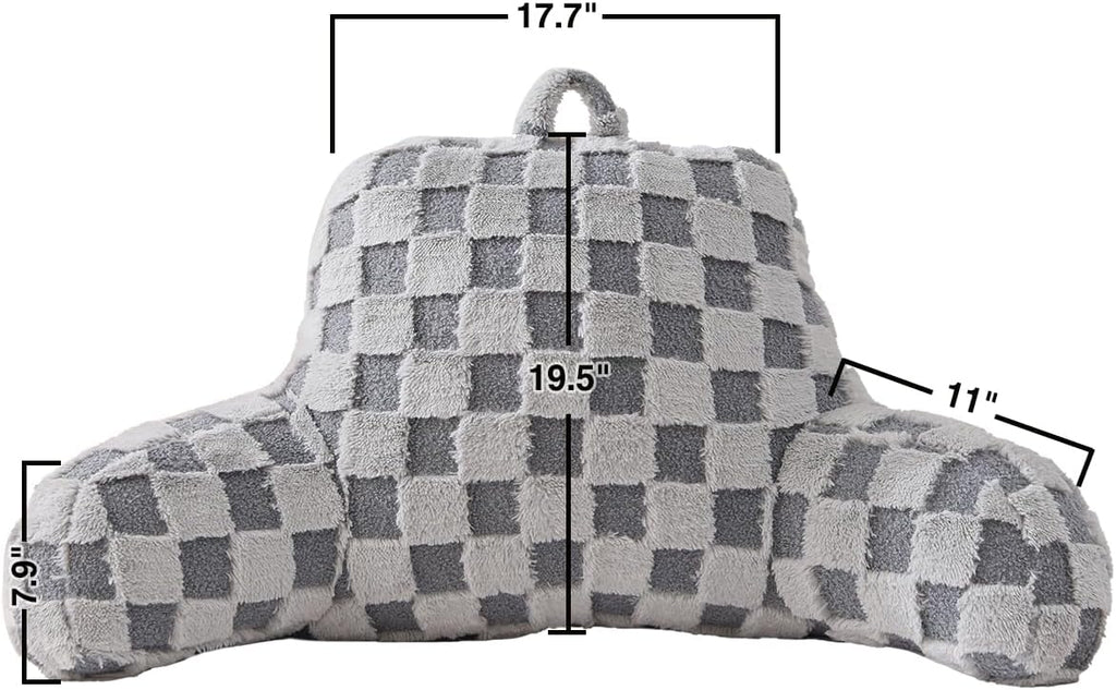 Holawakaka Checkered Reading Pillow for Bed and Sofa Couch Sitting Up, Backrest Pillows with Arms for Kids Teens Adults, Back Support Cushi…
