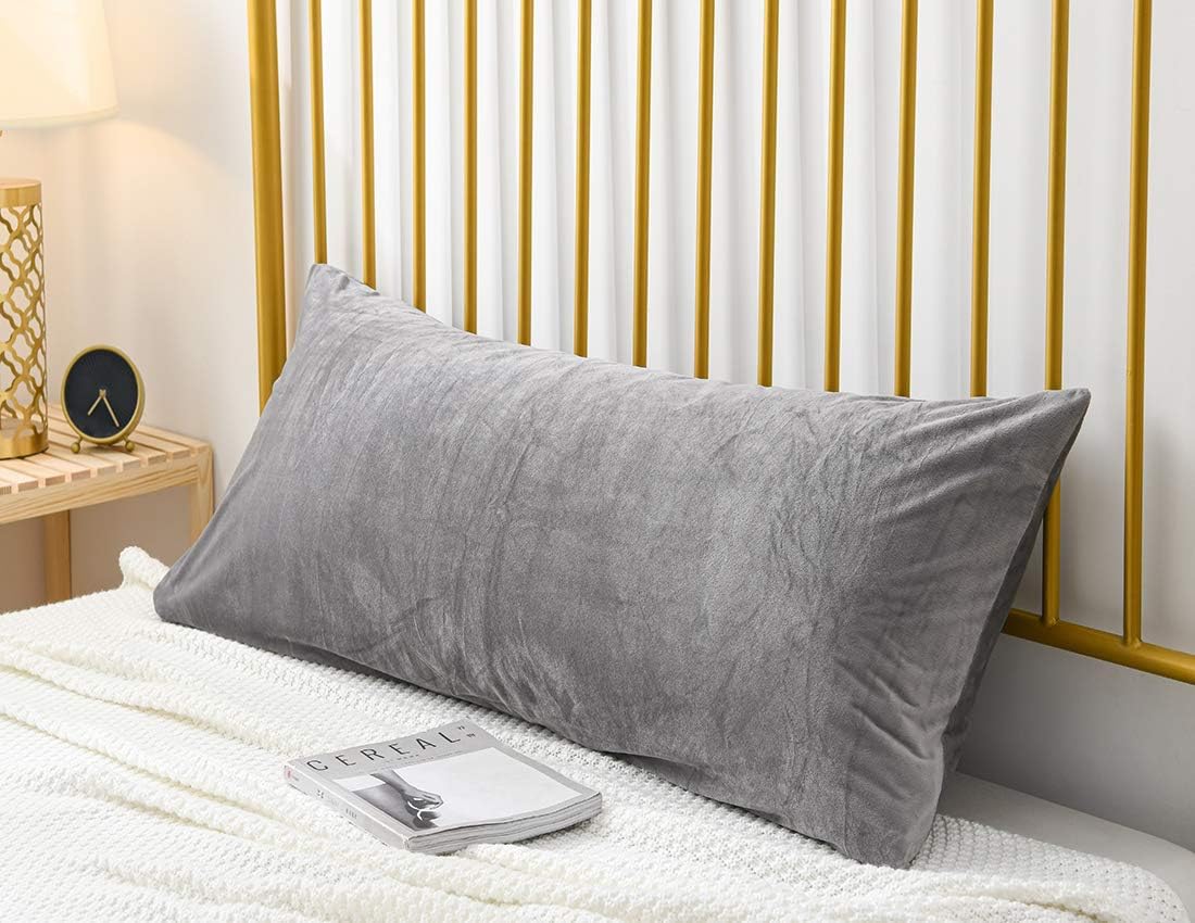 uwkcy Velvet Body Pillow Cover/Case Pillowcase with Hidden Zipper, Soft and Cozy, Zippered Flannel Body Pillow Case (20 x 54 Inch, Grey, 1-P…