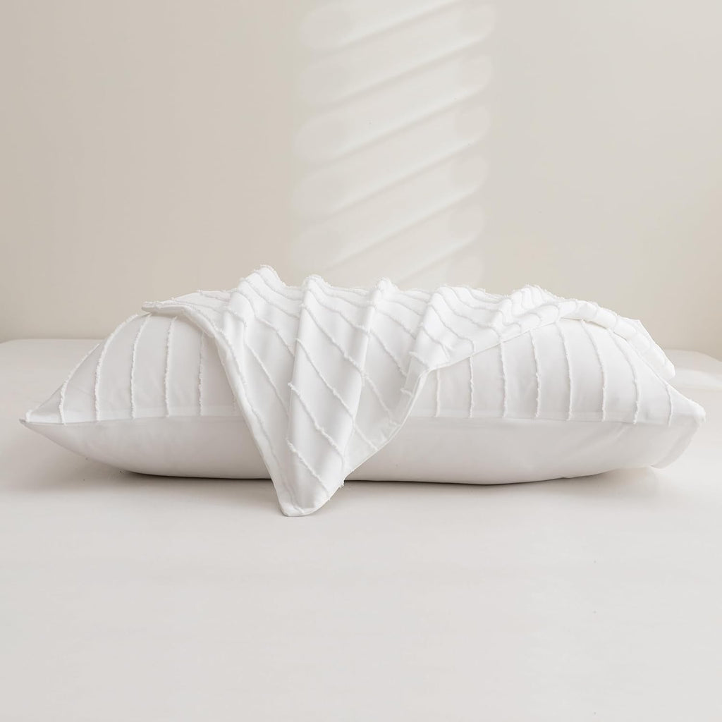 Jellymoni 2 Pack White Pillowcases Standard Size, Soft Microfiber Striped Tufted Pillow Covers with Envelope Closure (Pillows are not Inclu…