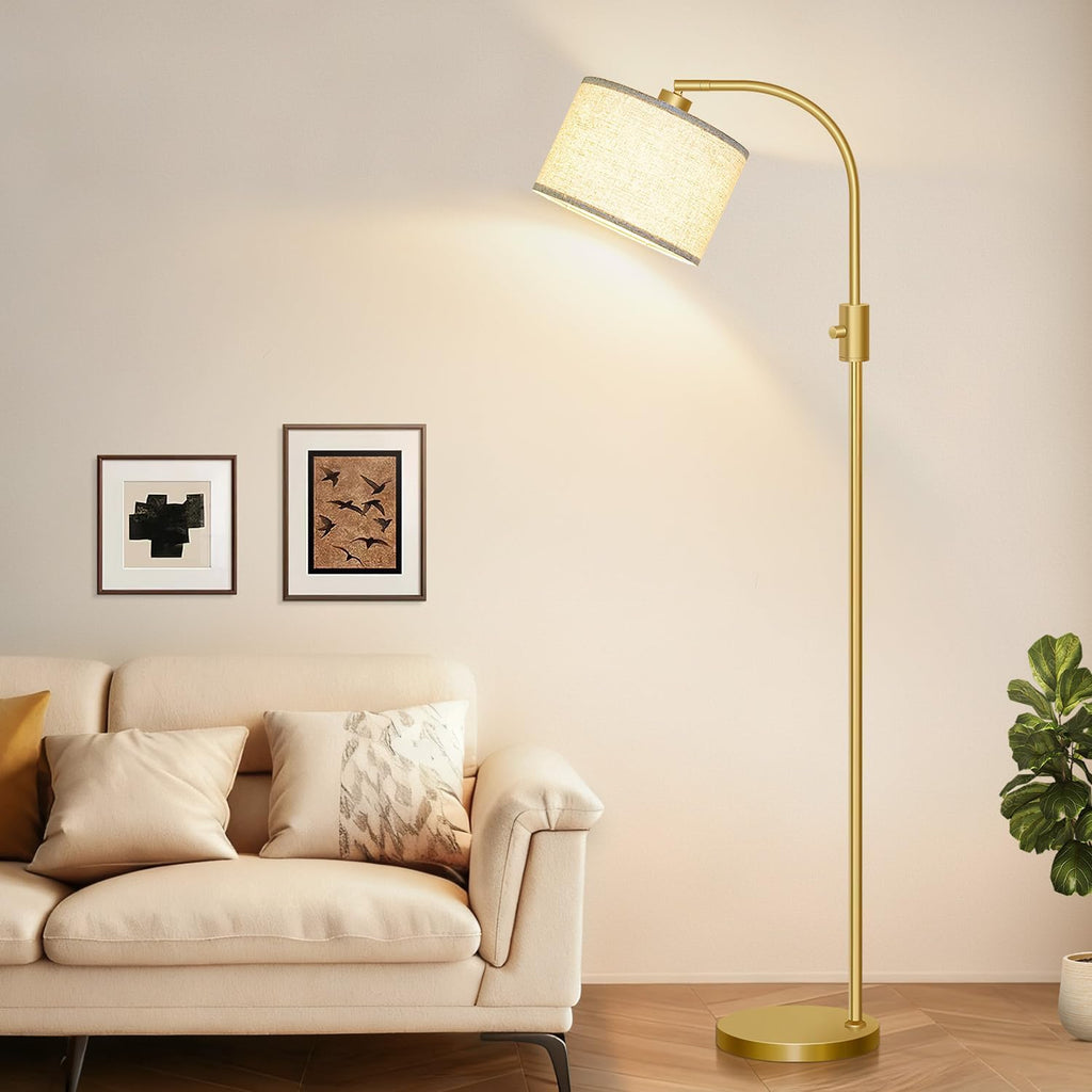 Nintiue Upgraded Modern Arc Dimmable Tall Standing Floor Lamp with Linen Shade, 1200 Lumens LED Bulb Included, for Living & Reading Room…