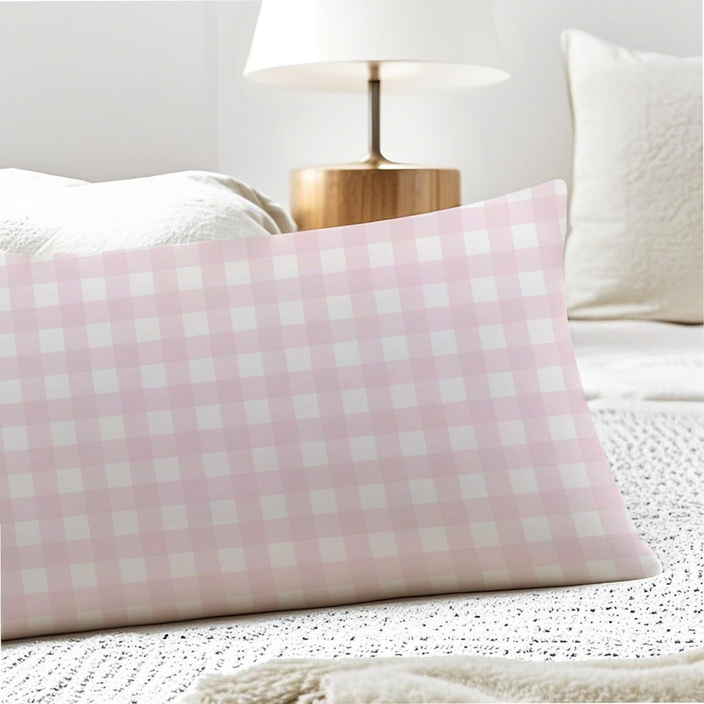 Pink Plaid Gingham 20x54 Body Pillow Cover, Preppy Room Dorm Decor, Girly Room Decor, Pink and White Checkered Decorative Long Body…