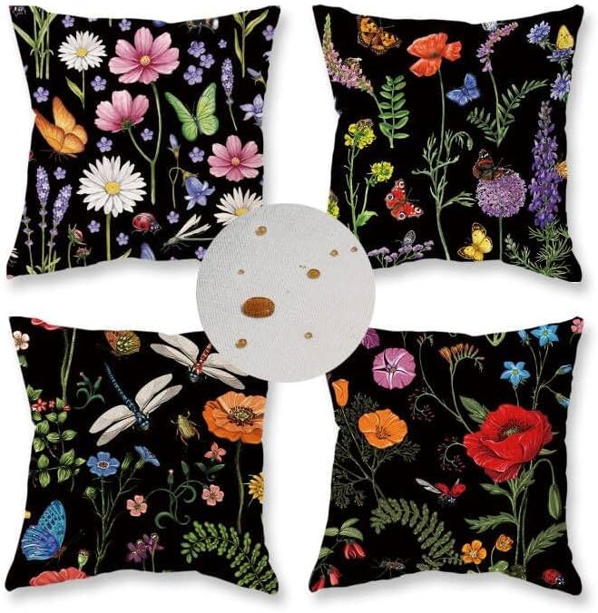ONWAY Outdoor Waterproof Spring Summer Pillow Covers 18x18 Inch Set of 4 Floral Farmhouse Throw Pillows Decorative Cushion Cases for…
