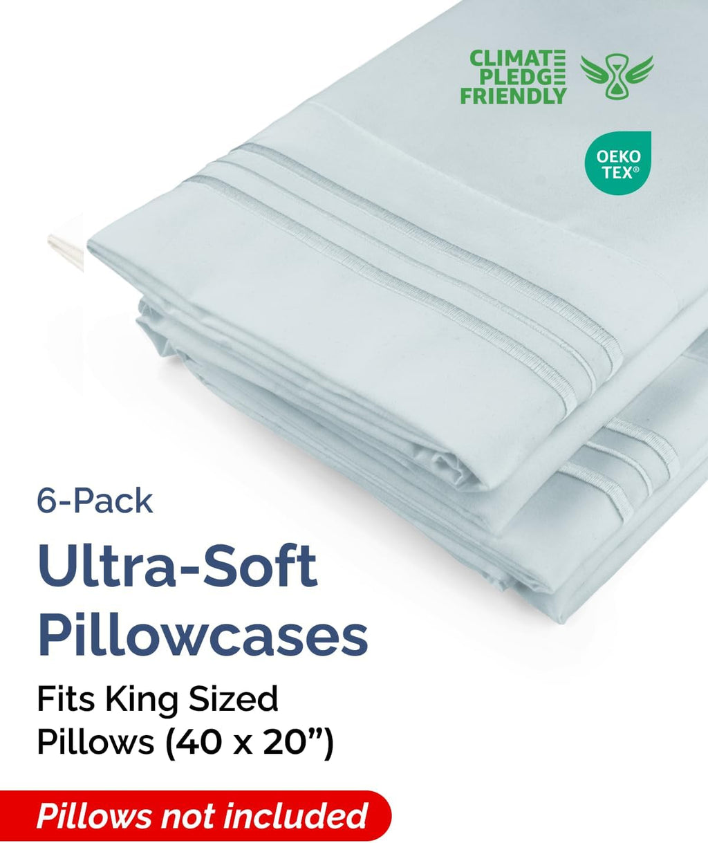 King Pillow Cases Set of 6 - Ultra Soft Hotel Quality Pillowcase Covers - Comfy, Cozy & Wrinkle Free - Shrink, Stain & Fade Resistant…