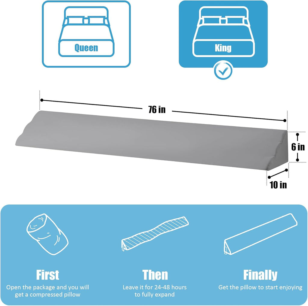 MEGCXIT King Bed Wedge Pillow for Headboard, 76"x10"x6", Bed Gap Filler, Headboard Pillow, Anti-Slip Gap Pillow with Side Pockets…