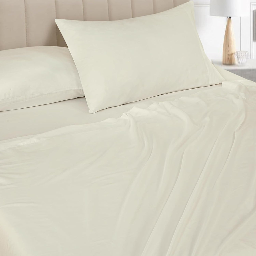 Royalelinens ROYALE LINENS Bamboo Viscose King Sheet Set - Cooling Bed Sheet Set - 1 Fitted, 1 Flat & 2 Pillowcase - Fits Up to 16" - Organ…