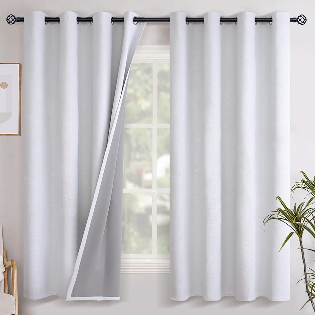 YoungsTex Linen Blackout Curtains for Bedroom 68 Inches Long, Thermal Black Out Drapes with Grommet Textured Insulated Blinds for Winter Li…