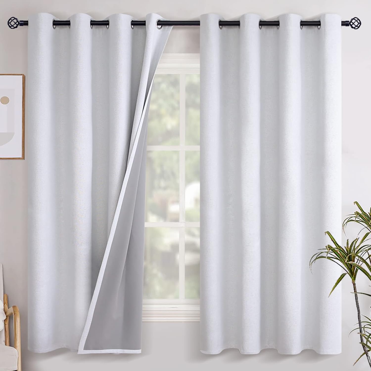 YoungsTex Linen Blackout Curtains for Bedroom 68 Inches Long, Thermal Black Out Drapes with Grommet Textured Insulated Blinds for Winter Li…