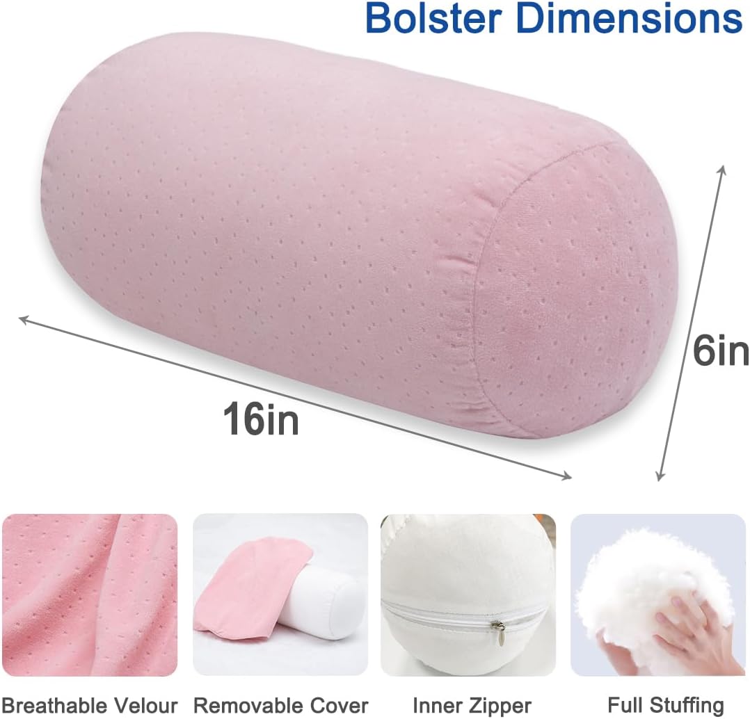 1 MIDDLE ONE Bolster Pillow with Removable Velvet Cover, Round Cylinder Neck Roll Pillow for Head, Back, Leg Support, Decorative Bed and…