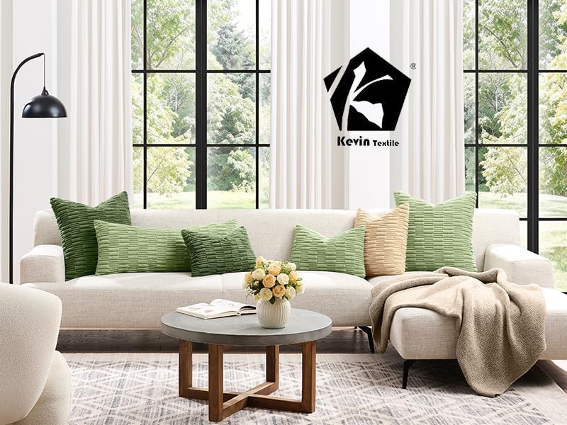 KevinTextile Kevin Textile Spring 12x20 Inch Lumbar Pillow Cover 1 Pack Soft Plush Stripe Decorative Rectangle Cushion Elegant Double-Sided…
