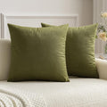 Miulee 24x24 Inch Euro Sham Velvet Pillow Covers, Set of 2 Large Square Decorative Pillows -Olive Green Super Soft for King Bed, Sofa, Couc…