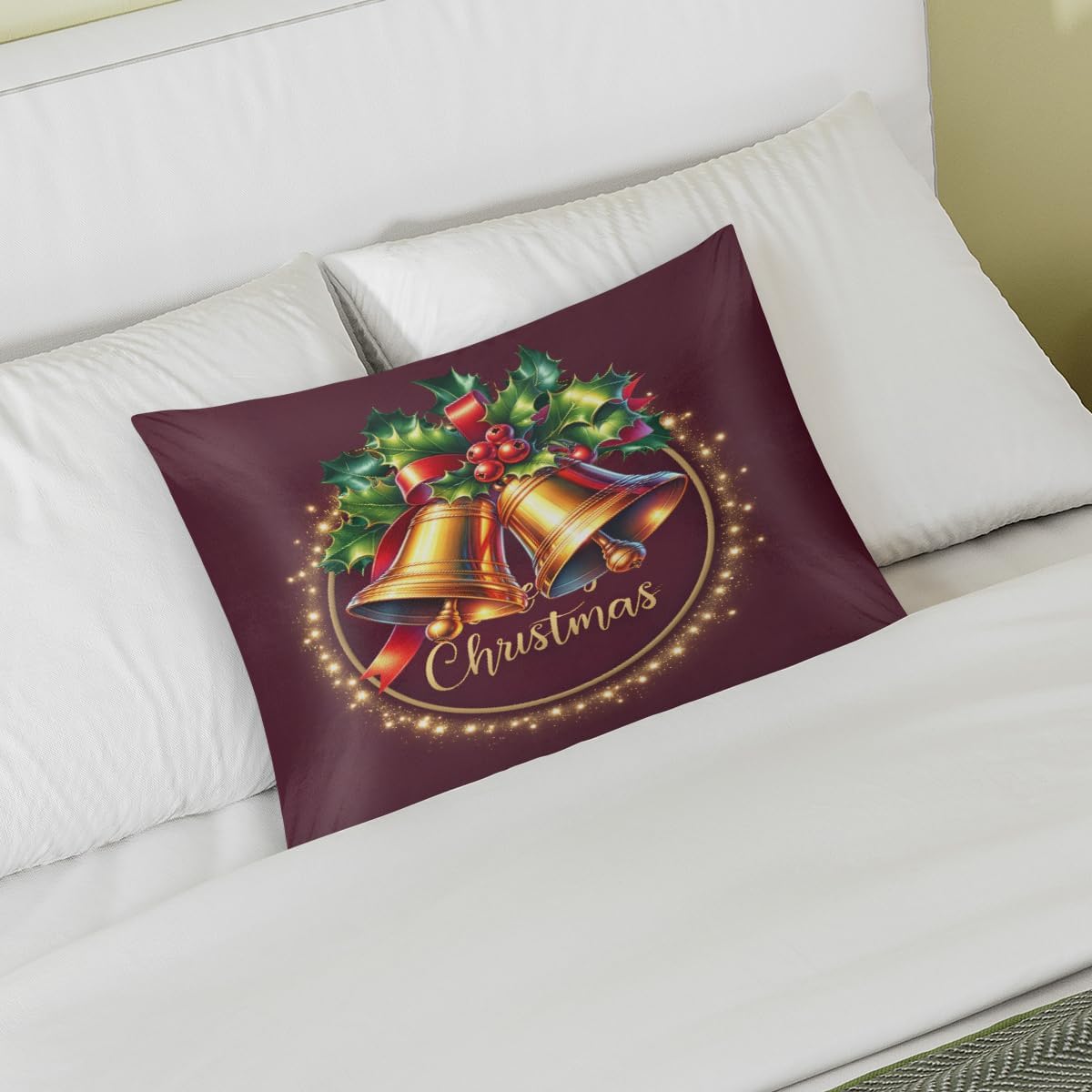 Christmas Satin Pillowcase for Hair and Skin Christmas Bell Soft Silk Pillow Case with Envelope Closure Cooling Pillow Cases Slip…