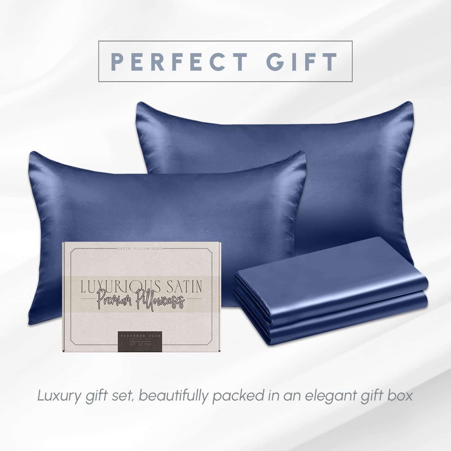 Elegantcomfort Elegant Comfort 4-Pack Navy Blue King Satin Pillowcase Set with Hidden Zipper Closure, 20" x 40" Blue