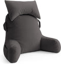 Unisakey Portable Reading Pillows with Headrest for Bed Sitting Up(Light Grey Oeko-Tex), Velvet Back Pillow with Arms & Pockets for…