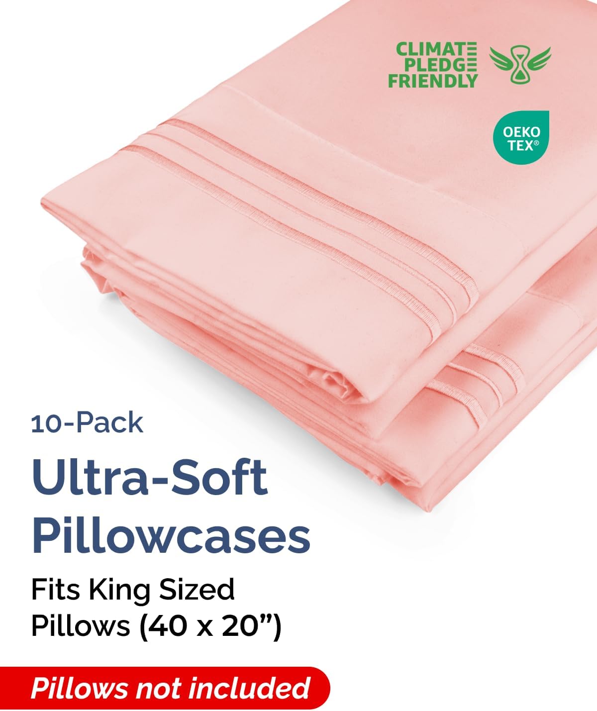 King Pillow Cases Set of 10 - Ultra Soft Hotel Quality Pillowcase Covers - Comfy, Cozy & Wrinkle Free - Shrink, Stain & Fade Resistant…