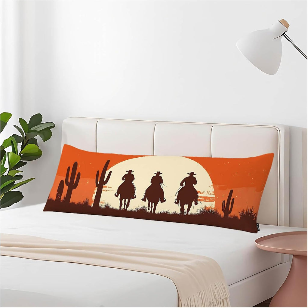 Cowboy Rectangle Body Pillow Covers Western Cowboys Cactus Sunset 20"X54" Couch Body Pillow Pillowcase Decorative Home Body Pillows Bed…