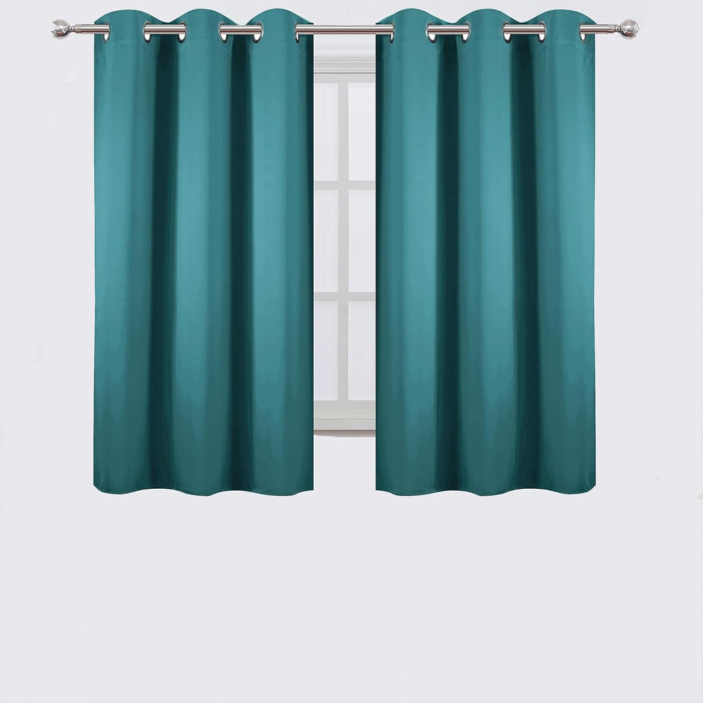 Lemomo Sea Teal Blackout Curtains 42 x 54 Inch Length Set of 2 Panels Grommet Bedroom Curtains for Living Room 54 Inch silver