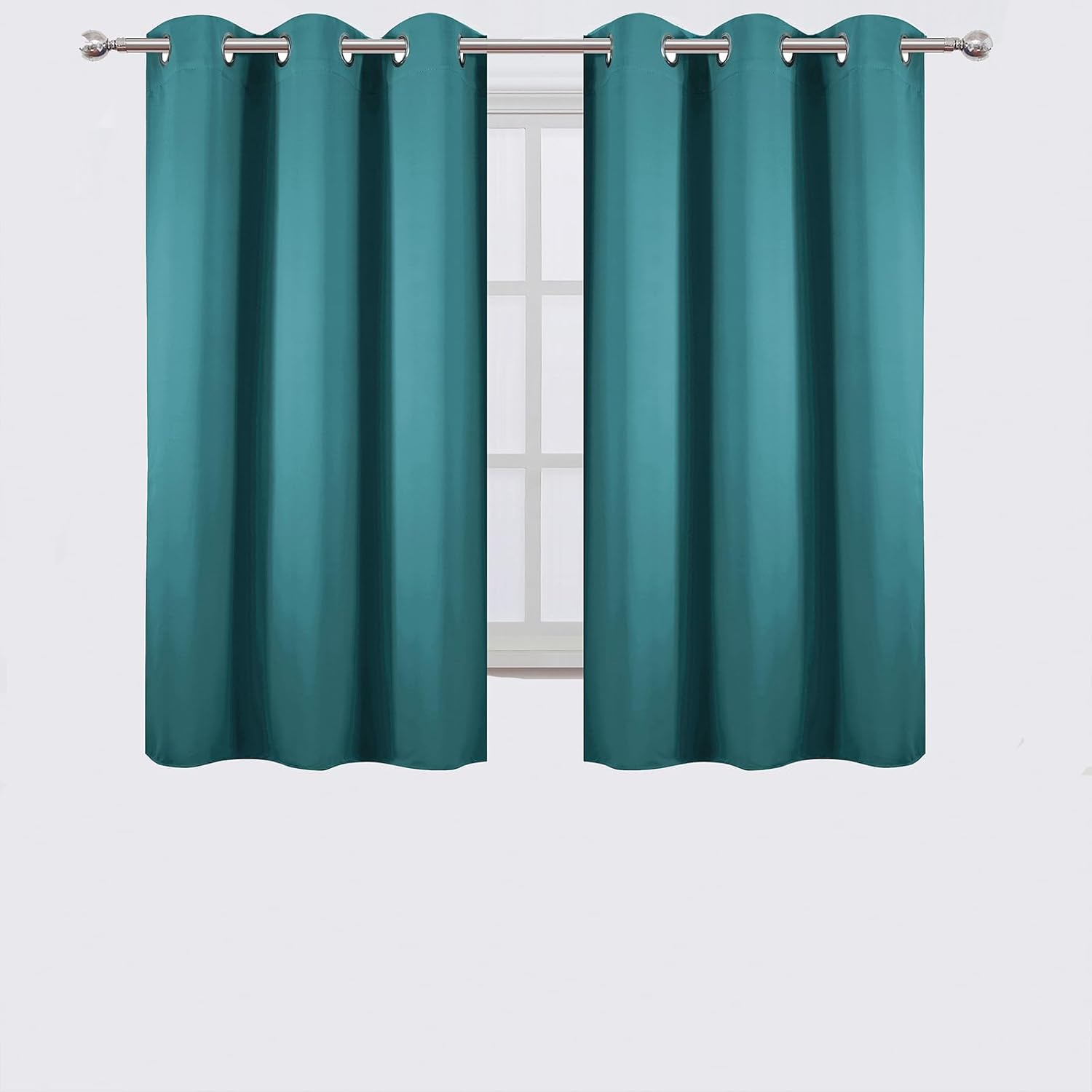 Lemomo Sea Teal Blackout Curtains 42 x 54 Inch Length Set of 2 Panels Grommet Bedroom Curtains for Living Room 54 Inch silver