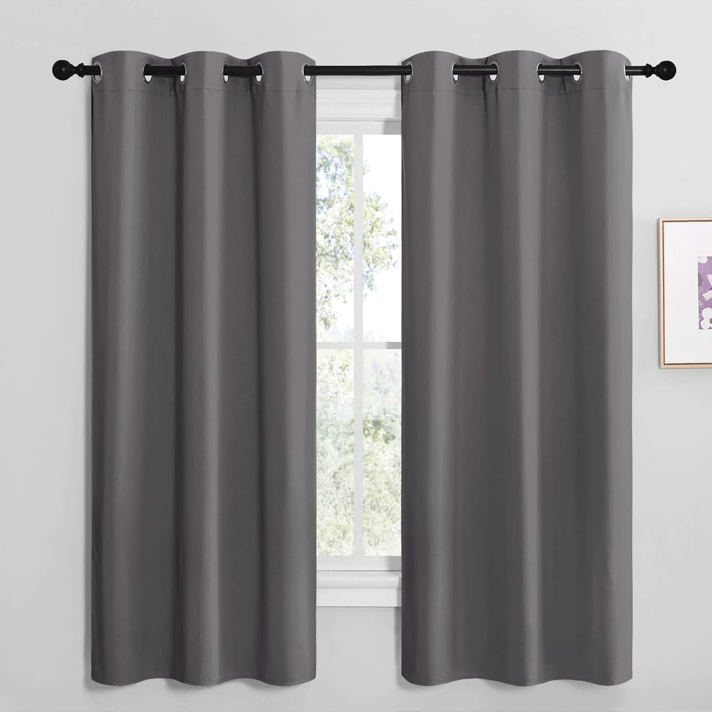 NICETOWN Grey Blackout Curtain Panels for Bedroom, Thermal Insulated Grommet Top Blackout Draperies and Drapes for Basement (2 Panels…