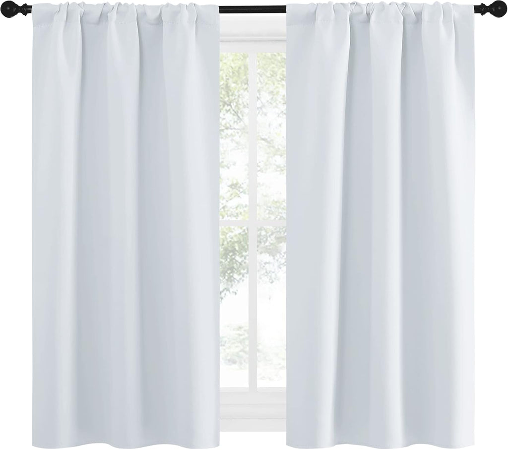 NICETOWN Greyish White Window Curtain Panels - Thermal Insulated Rod Pocket Room Darkening Curtain Sets for Bedroom (Greyish White, 2…