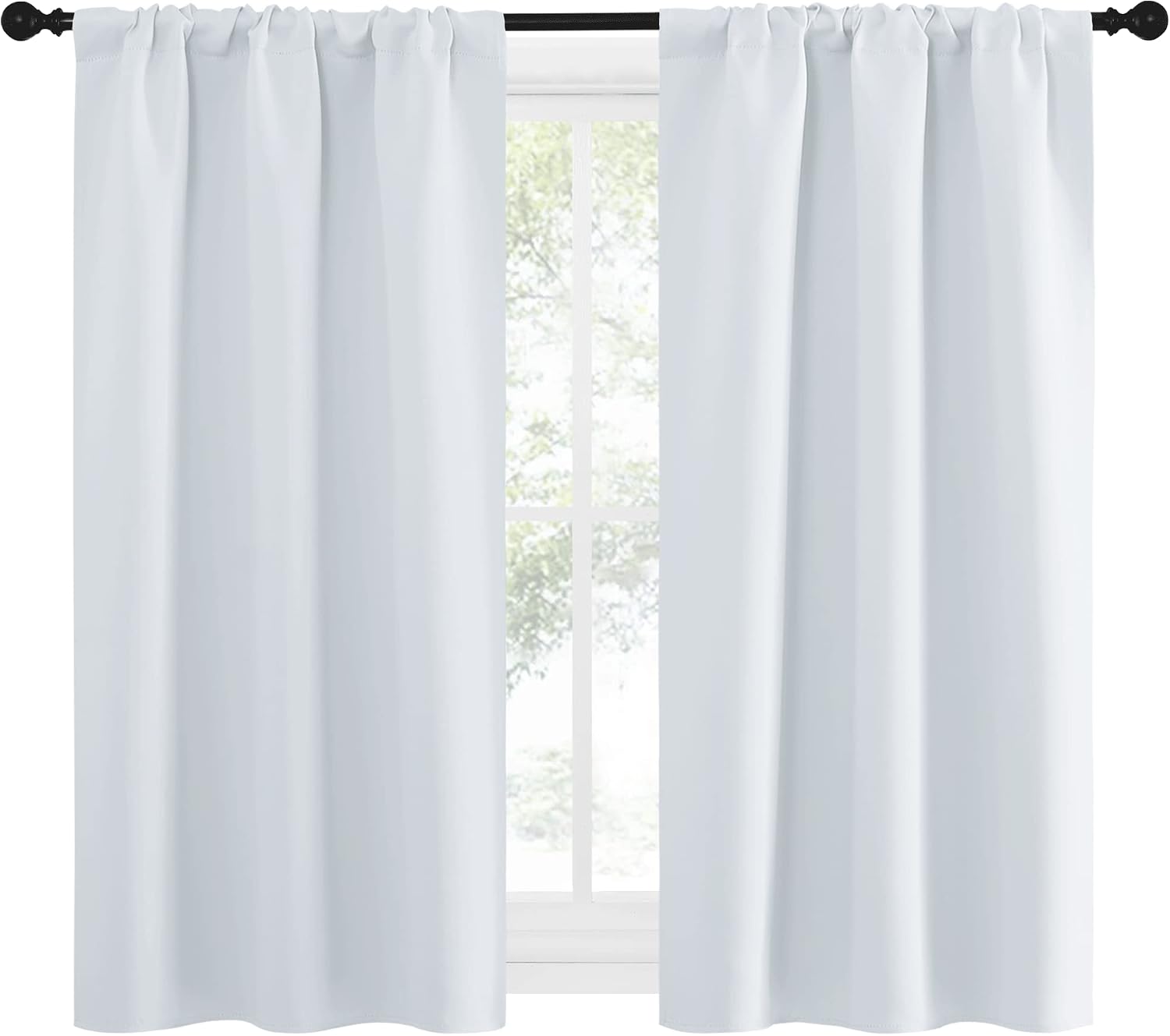 NICETOWN Greyish White Window Curtain Panels - Thermal Insulated Rod Pocket Room Darkening Curtain Sets for Bedroom (Greyish White, 2…
