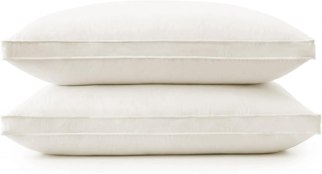 Puredown ® Gusseted Goose Feather Down Pillows, 100% Organic Cotton Cover, Luxury Hotel Collection Bed Pillows for Sleeping Set of 2, Stand…
