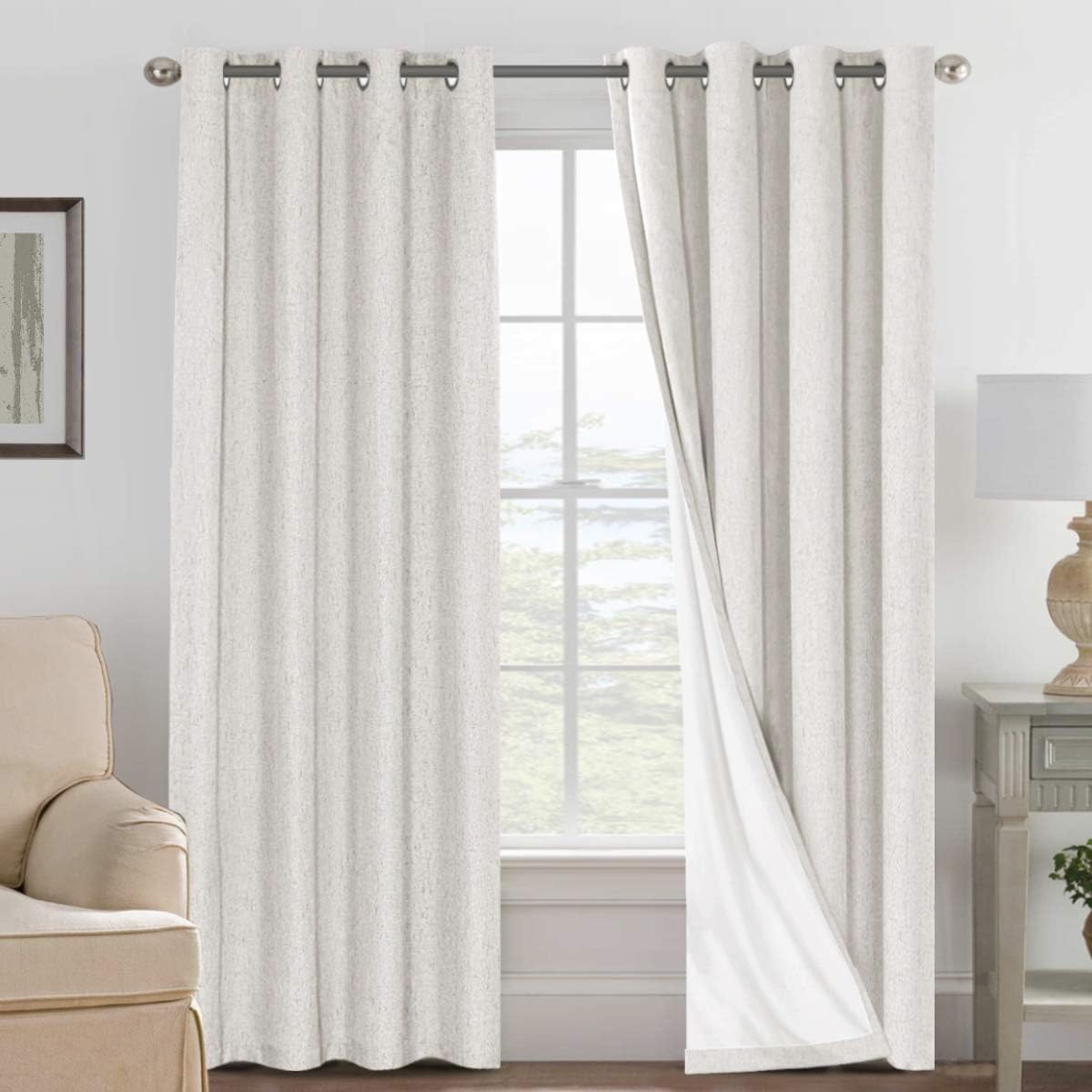 H.VERSAILTEX Ivory Blackout Curtains for Bedroom, Linen Blackout Curtains 108 Inches Long 100% Blackout Thermal Insulated Textured…