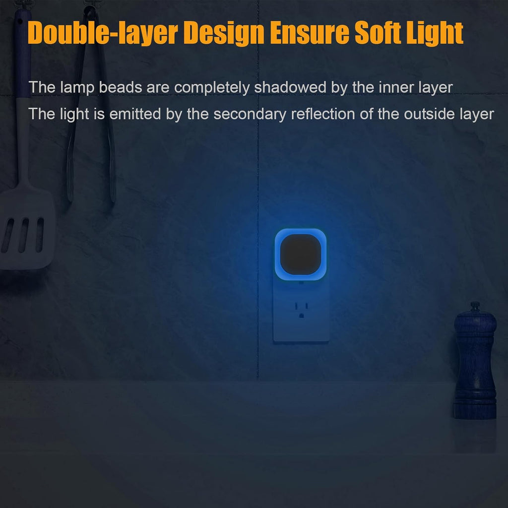 YUNLEX 6 Pack Azure Night Light, Crisp Modern Glow with Dimmable Soft Light & Indirect Reflection, Auto Dusk to Dawn Sensor, Plug in LED…