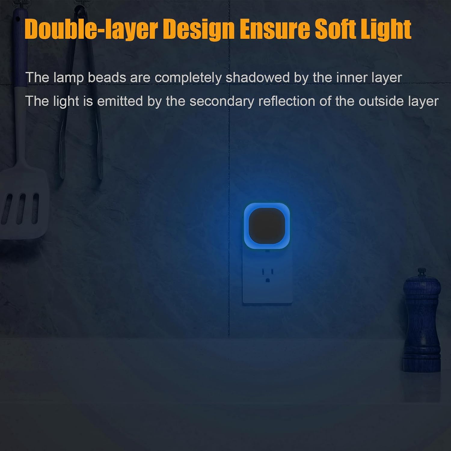 YUNLEX 4 Pack Azure Night Light, Crisp Modern Glow with Dimmable Soft Light & Indirect Reflection, Auto Dusk to Dawn Sensor, Plug in LED…