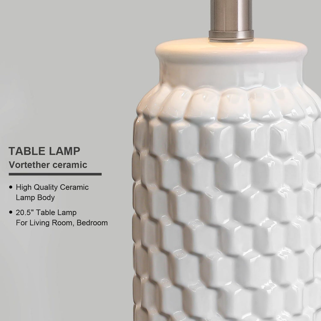 20.5" Small Bedside Lamps Set of 2 with 5FT Cord, White Ceramic Modern Farmhouse Table Lamps for Nightstand, Living Room, Bedroom, 3D…