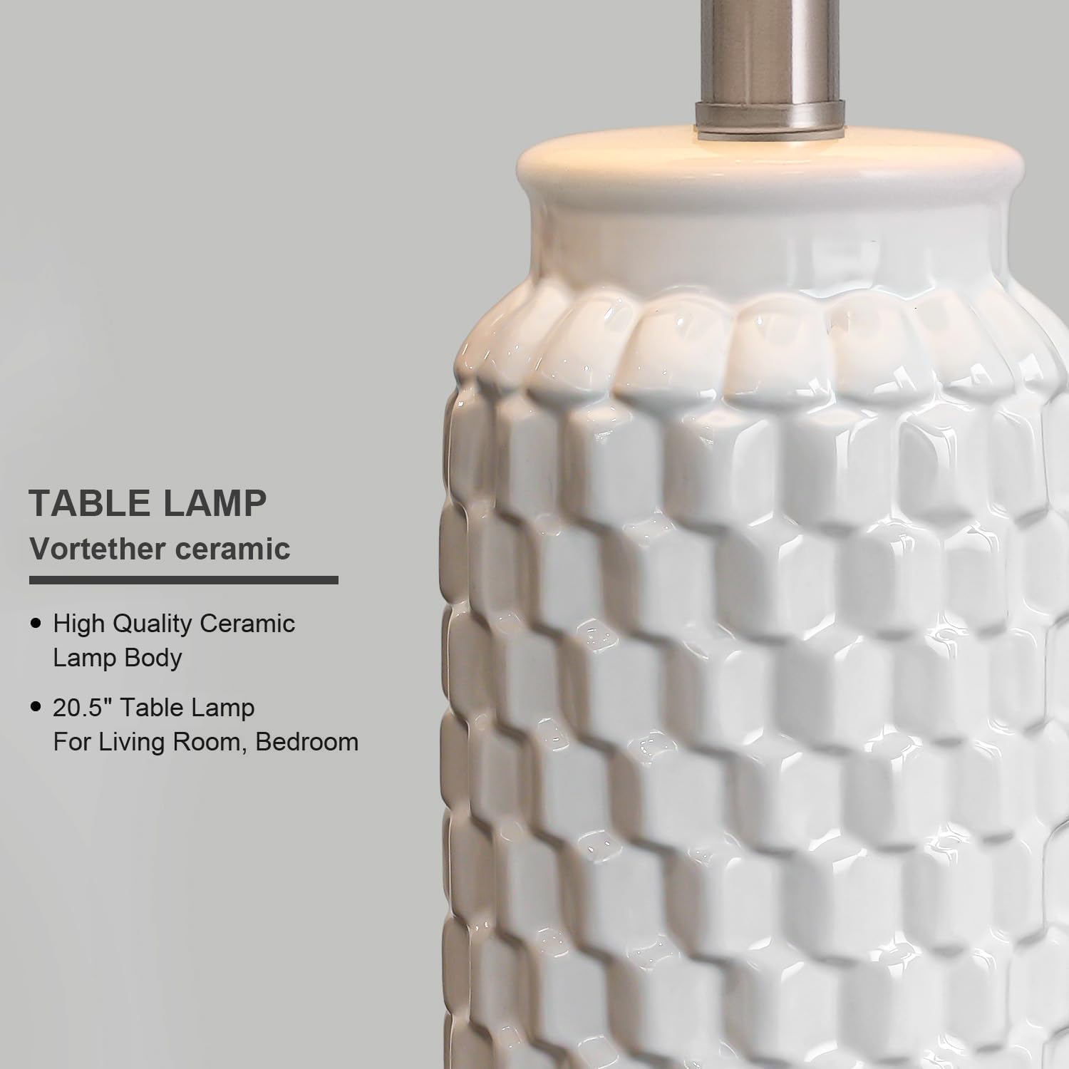 20.5" Small Bedside Lamps Set of 2 with 5FT Cord, White Ceramic Modern Farmhouse Table Lamps for Nightstand, Living Room, Bedroom, 3D…