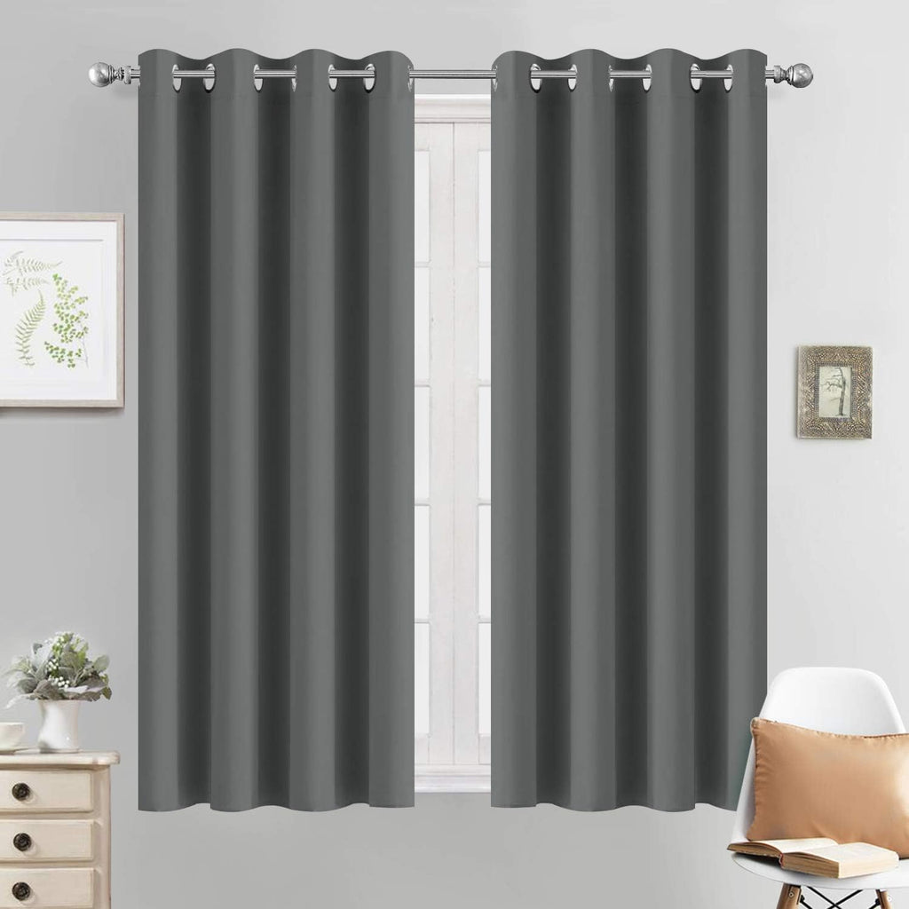Yakamok Room Darkening Dark Gray Blackout Curtains Thermal Insulated Grommet Curtain Panels for Bedroom, 52W x 54L, Dark Grey, 2 Panels