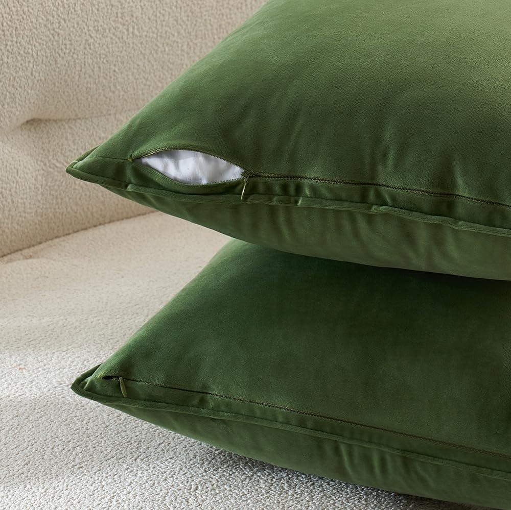 Miulee Moss Green Velvet Throw Pillow Covers 24x24 Soft Summer Decorative Solid Square Euro Sham Cushion Cases Pack of 2 Modern Luxury Home…