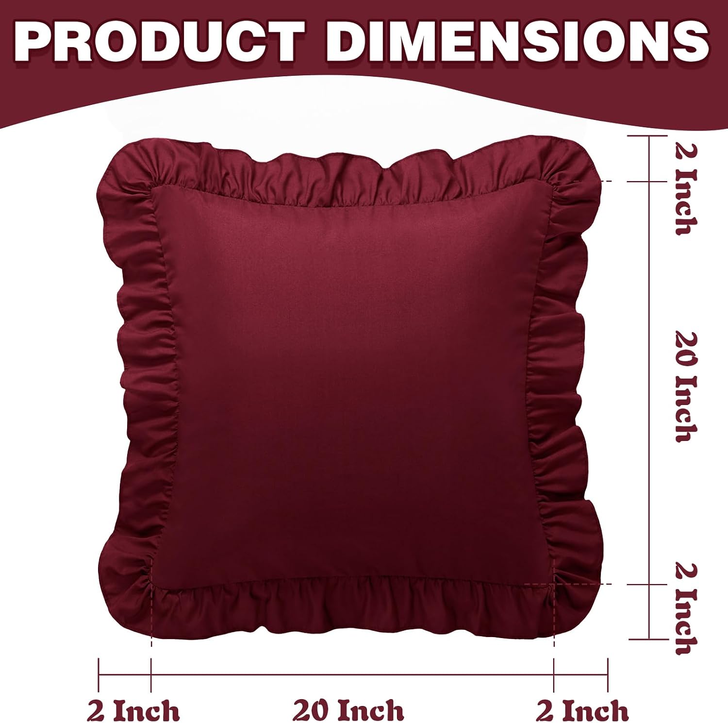 KKJIAF Ruffle Pillow Cases 20x20 Inches, Burgundy Square Ruffled Pillow Covers Set of 2, Microfiber Wrinkle Resistant Pillow Shams with…