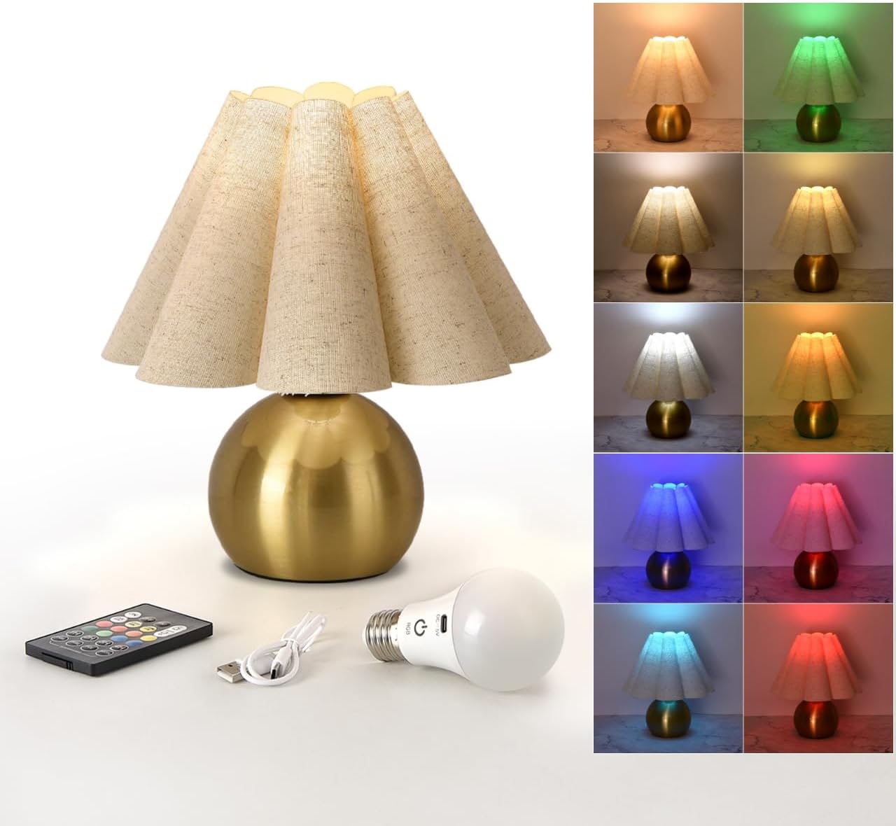 Ziqqeelam Rechargeable Cordless Small Table Lamp, Battery Operated Remote Control Gold Mini Table Lamps for Bedroom Nightstand, Cute…