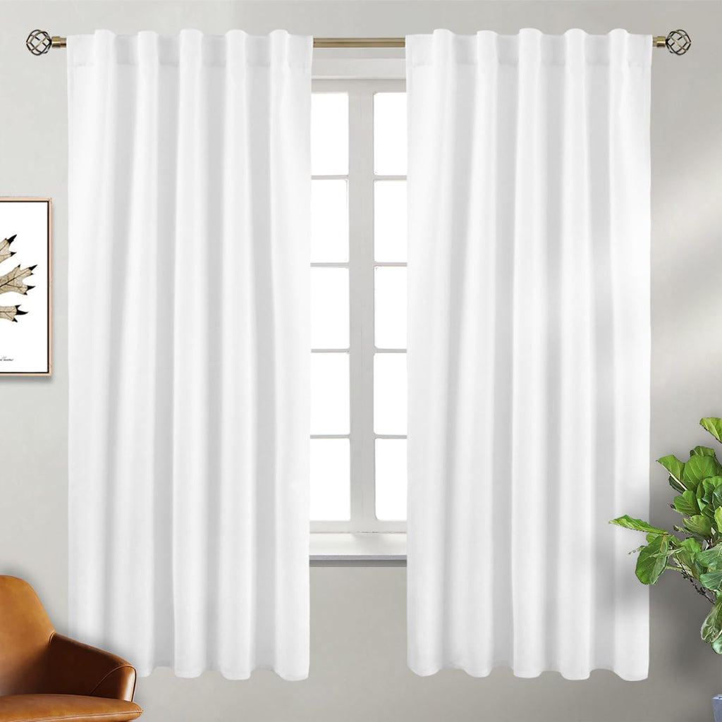 BGment Pure White Curtains for Bedroom 72 Inches - Rod Pocket and Back Tab Thermal Insulated Room Darkening Curtains for Living Room, 2 Win…
