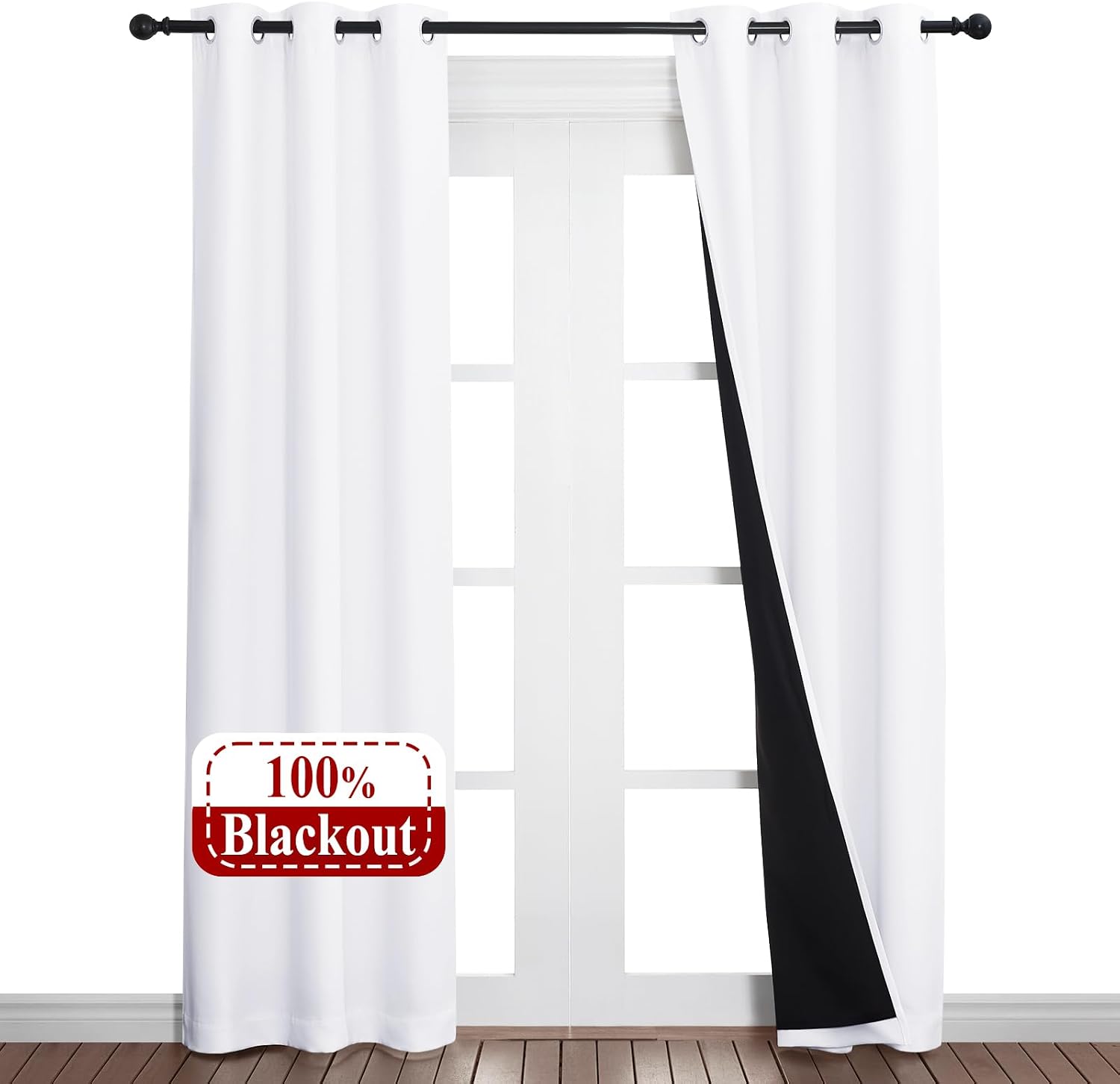 Nicetown White Blackout Curtains 80 inches Long, 2 Pieces, 37" Wide Each Panel, Full Light Blocking Drapes with Black Liner for Nursery, No…